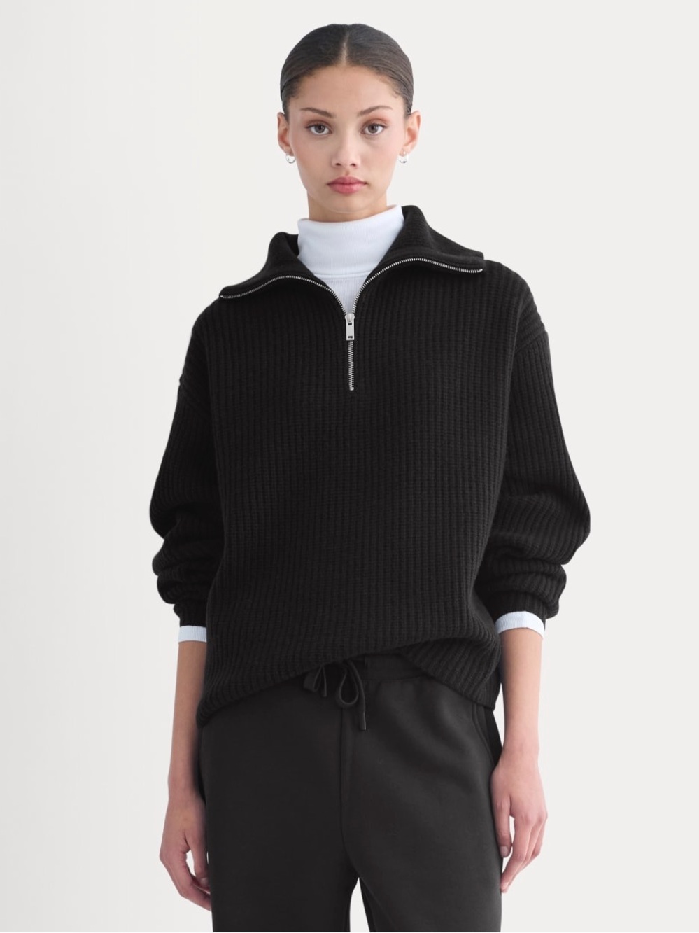 Everlane 100% Wool Black Ribbed Half-Zip Sweater
